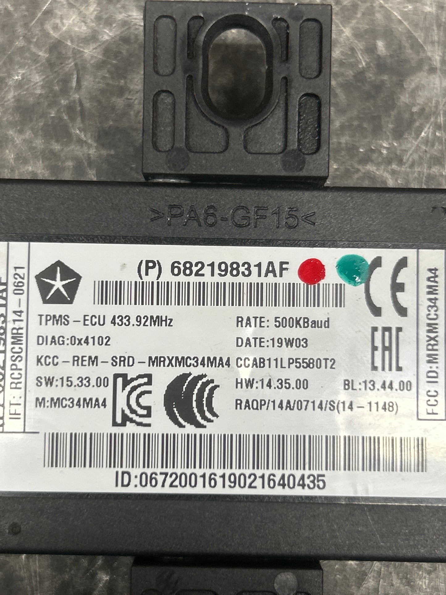 14-21 Jeep Dodge Challenger Chrysler 300 OEM Tire Pressure Module 68219831AF