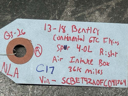 13-18 Bentley Continental Gt Gtc Flying Spur Right filter Air Box 3W0129601F