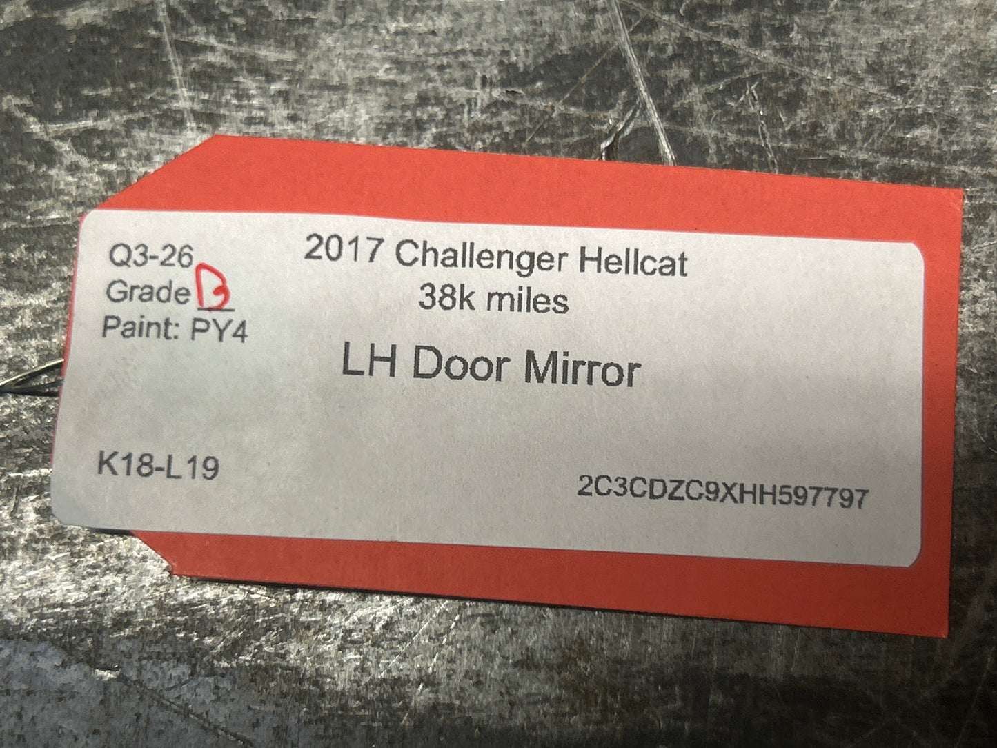 2015-2019 DODGE CHALLENGER HELLCAT YELLOW FRONT LEFT SIDE VIEW DOOR MIRROR OEM