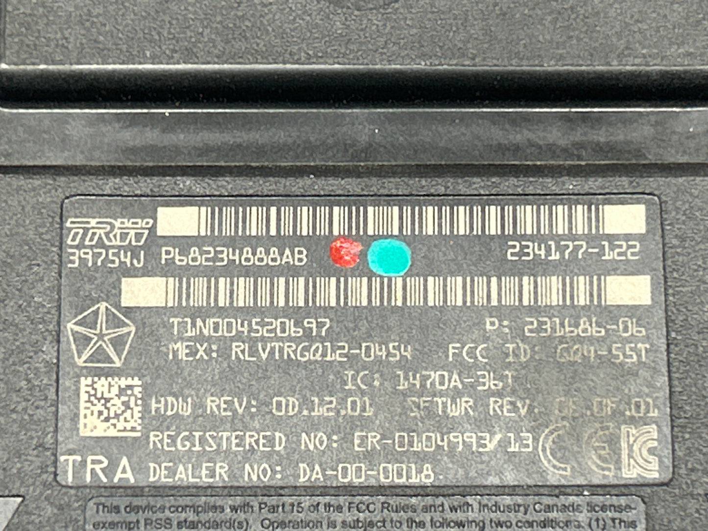 2014-2018 Ram 1500 2500 3500 OEM RF Hub Keyless Entry Module P68234884AC