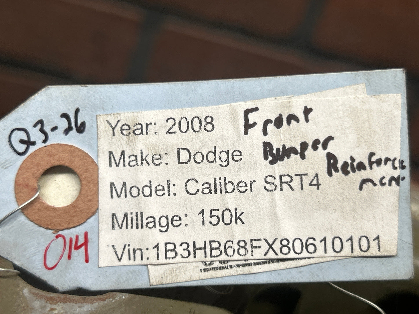 2007-2012 Dodge Caliber Front Bumper Reinforcement Bar OEM 55112514AA