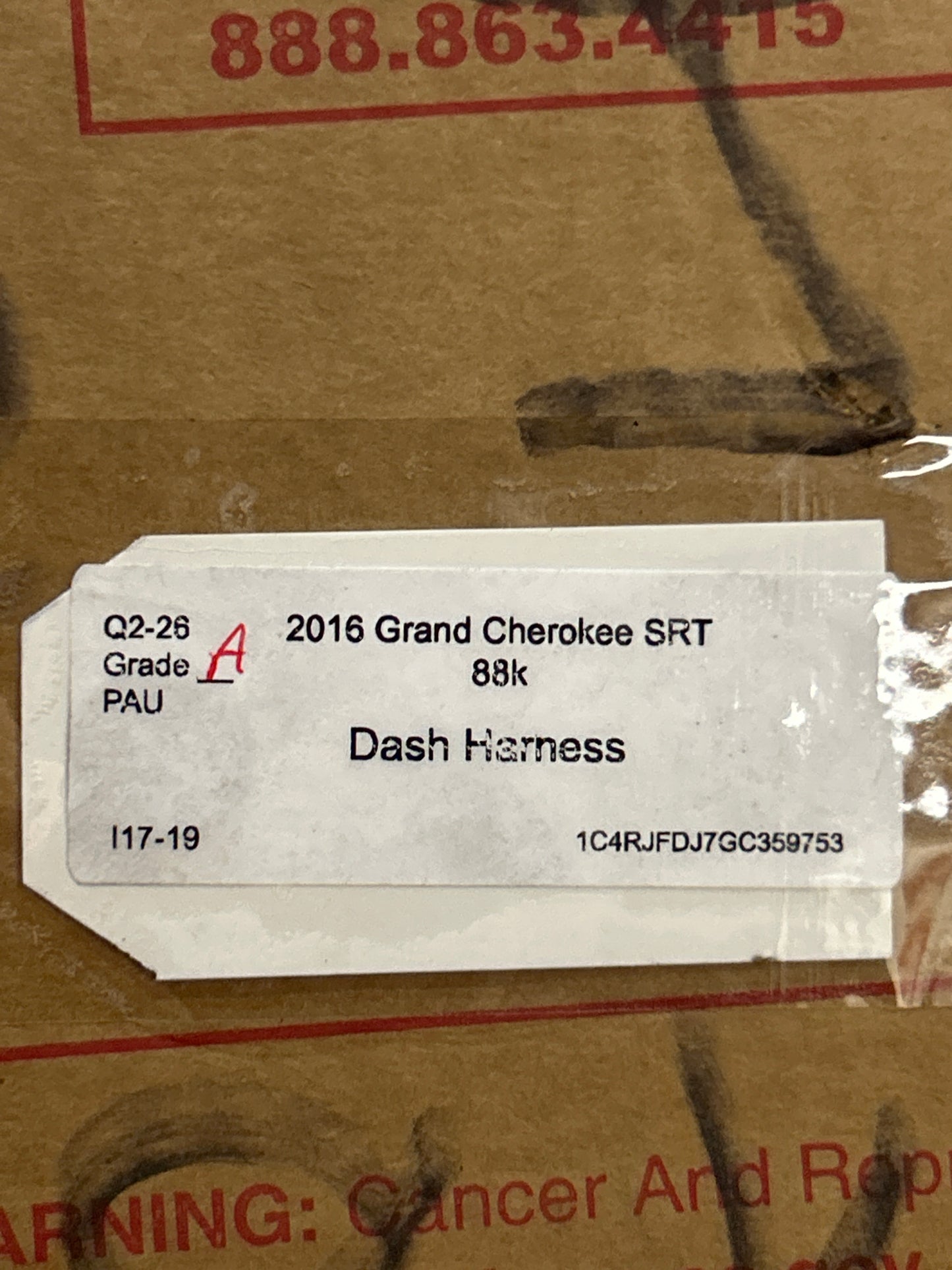 2016 Jeep Grand Cherokee SRT Dash Wiring Harness Instrument Panel OEM