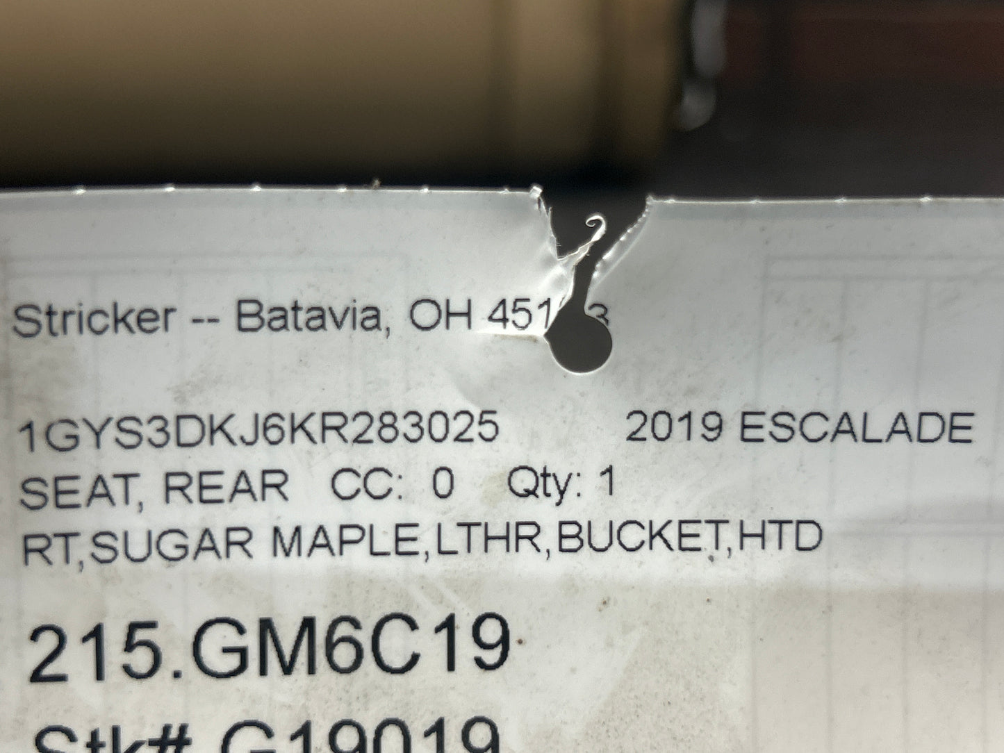 2018-2020 Escalade Platinum 2nd Row Passenger Seat Back Maple Sugar OEM