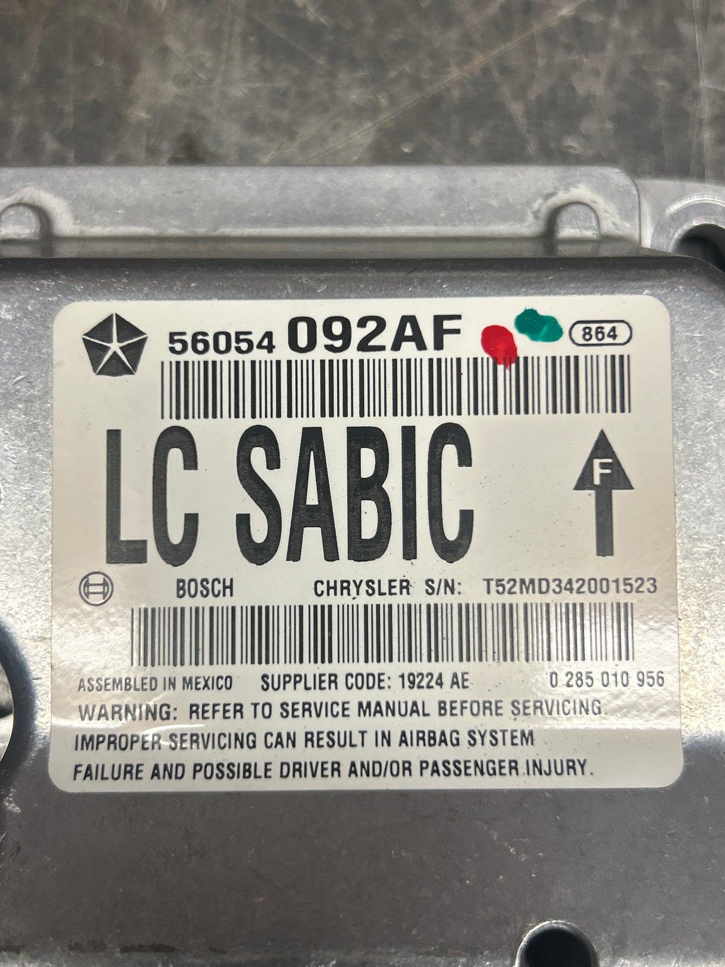 2011 Dodge Challenger SRT8 Occupant Restraint Control Module OEM 56054092AF