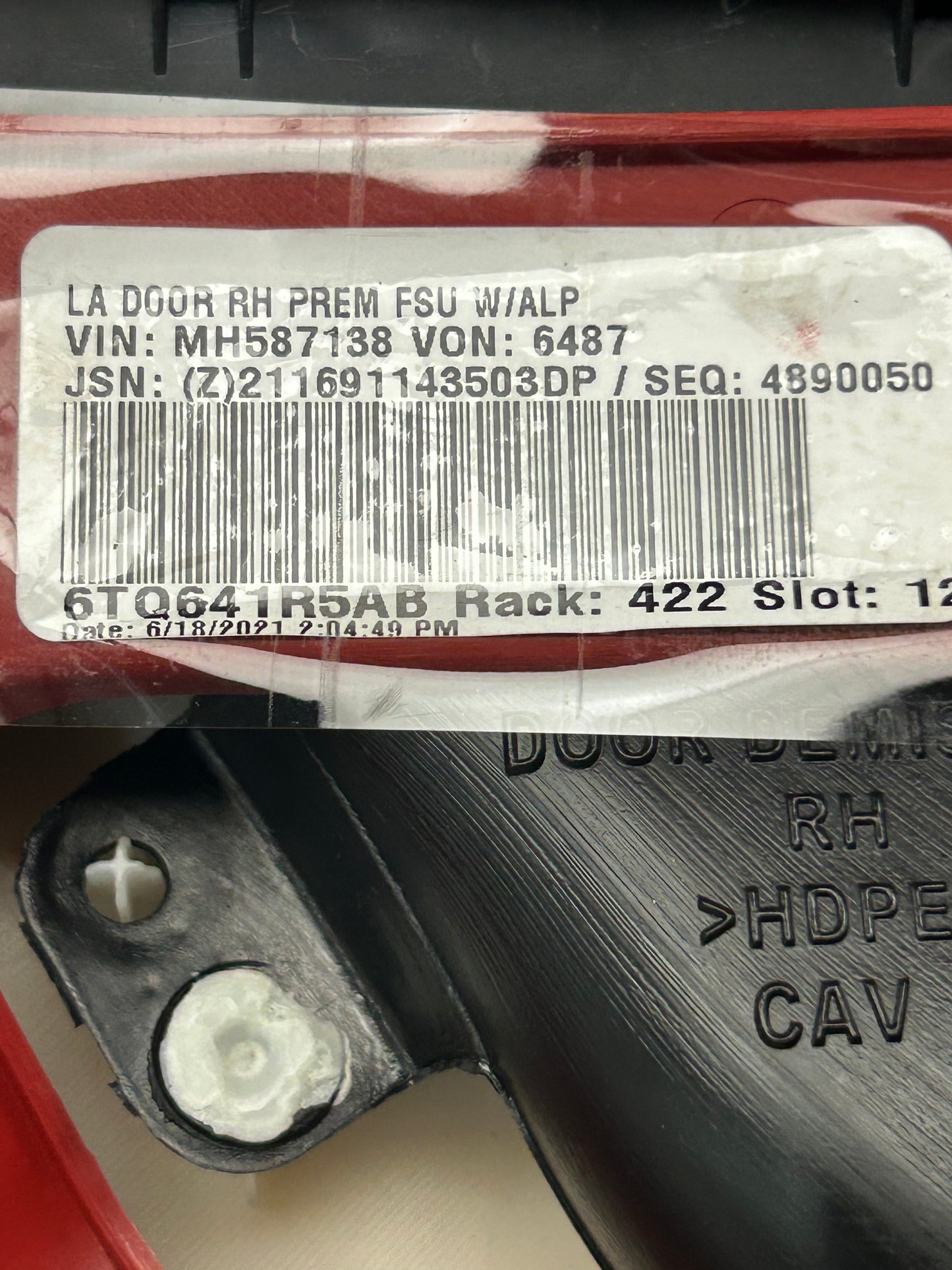 2015-2023 Dodge Challenger SP Ruby Red Passenger Front Door Panel 6TQ641R5AB OEM