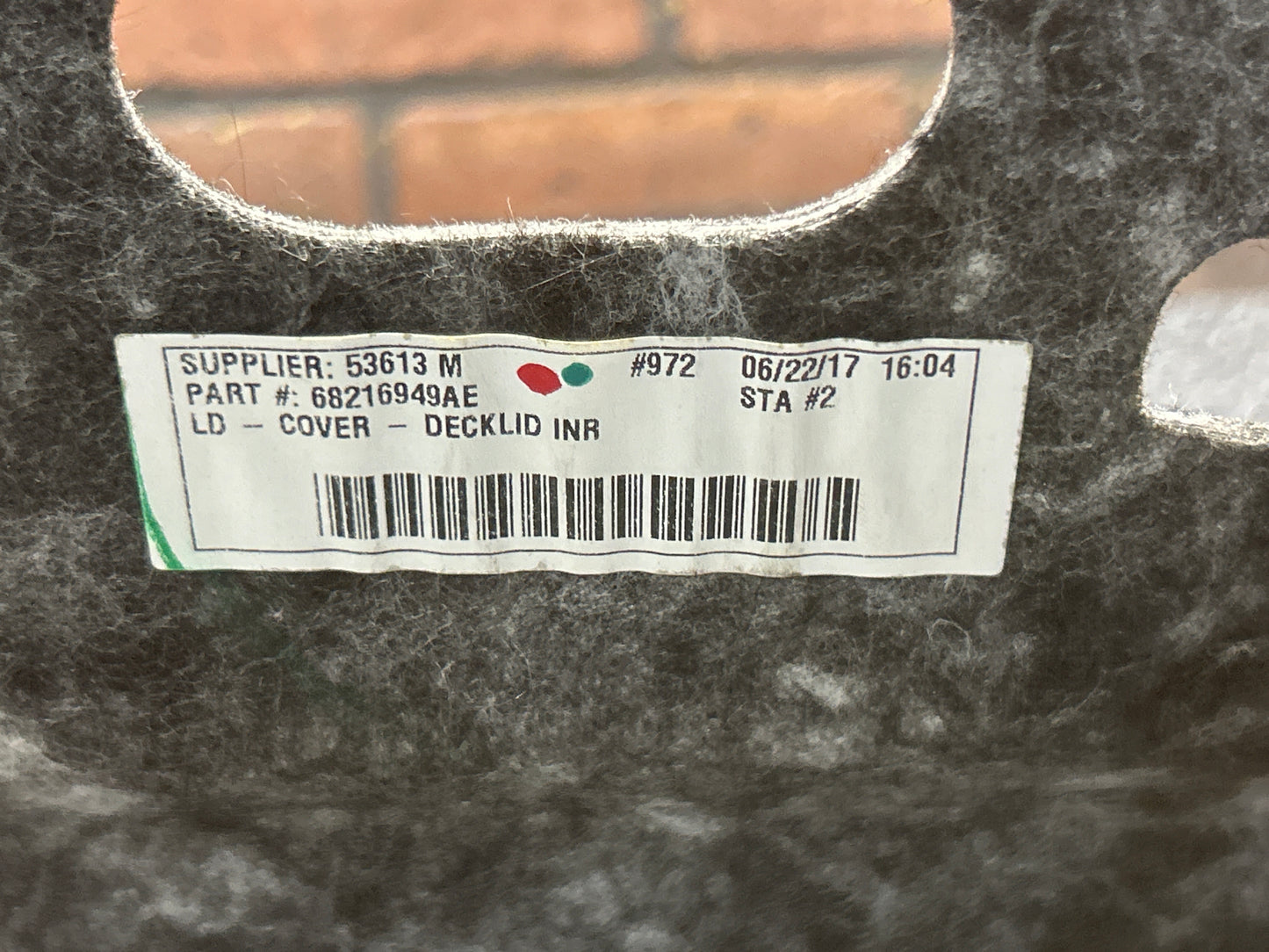 15-23 DODGE CHARGER SP TRUNK LID DECK INTERIOR CARPET COVER OEM 68216949AE