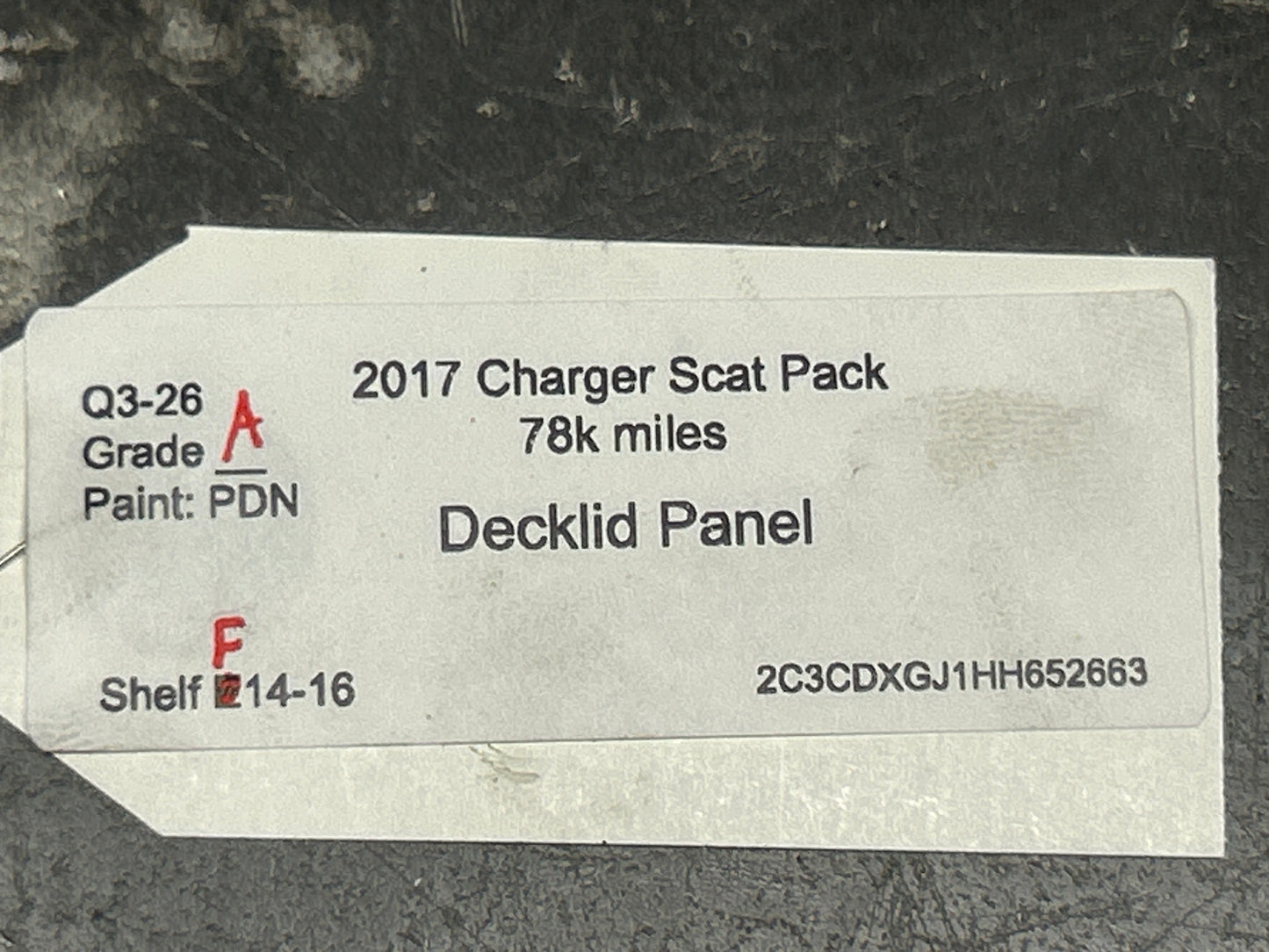 15-23 DODGE CHARGER SP TRUNK LID DECK INTERIOR CARPET COVER OEM 68216949AE