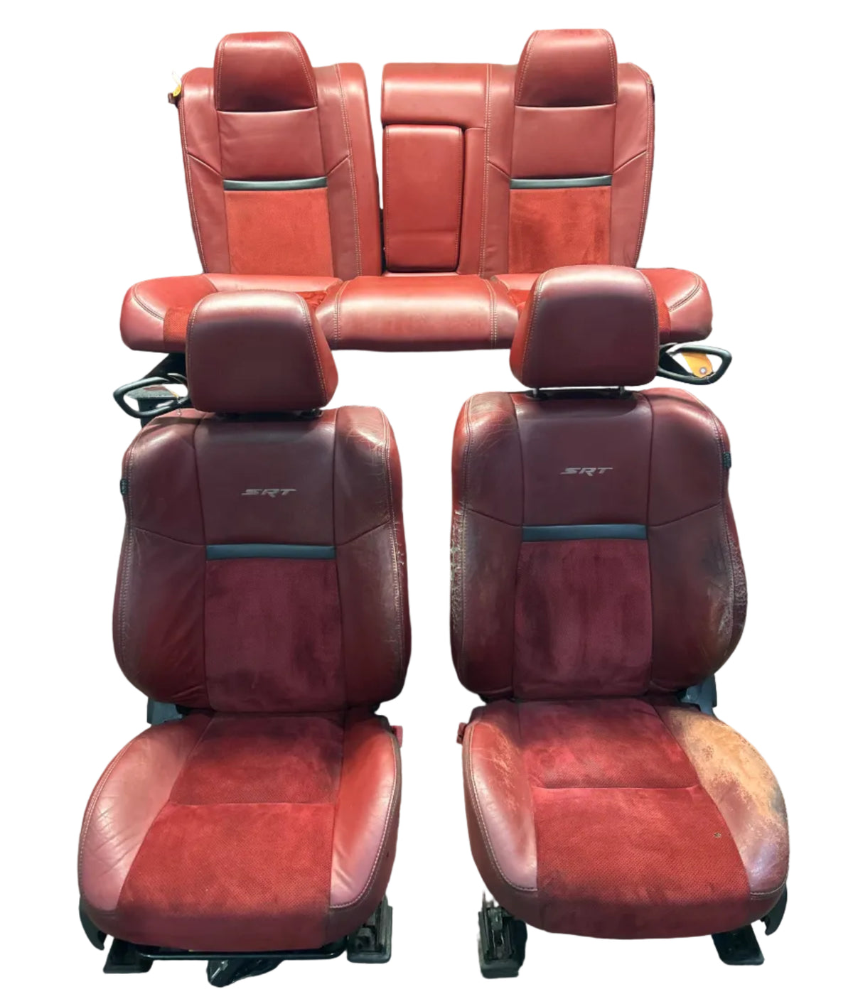 2009-2014 Dodge Challenger SRT8 Front and Rear Seat Set Red Leather Suede OEM