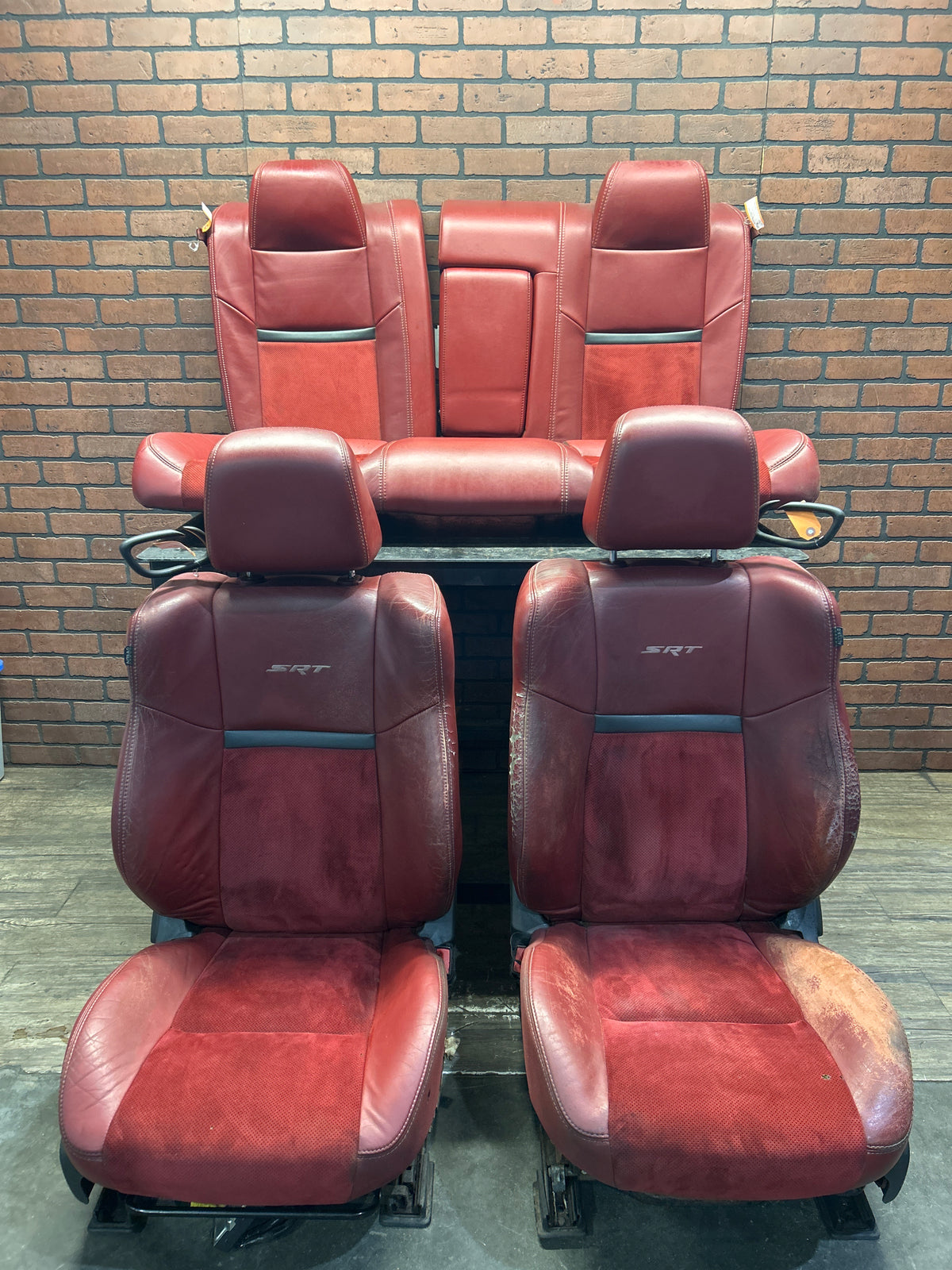 2009-2014 Dodge Challenger SRT8 Front and Rear Seat Set Red Leather Suede OEM
