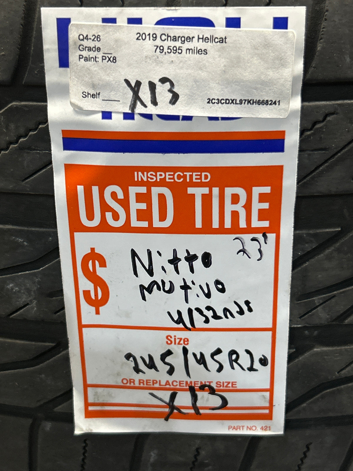 Nitto Motivo 245/45R20 Used Tire 4/32nds Tread DOT 3223 Single Tire