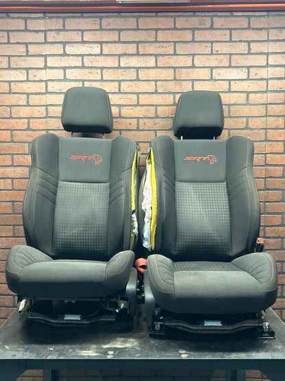 15-23 Dodge Charger SRT Hellcat Front Seat Set Black Cloth W/ Red Stitch OEM